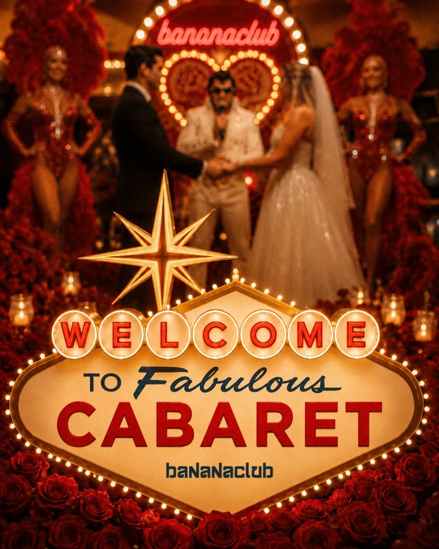 Cartel fiesta temática Welcome to the Fabulous Cabaret — Banana Club Alcúdia